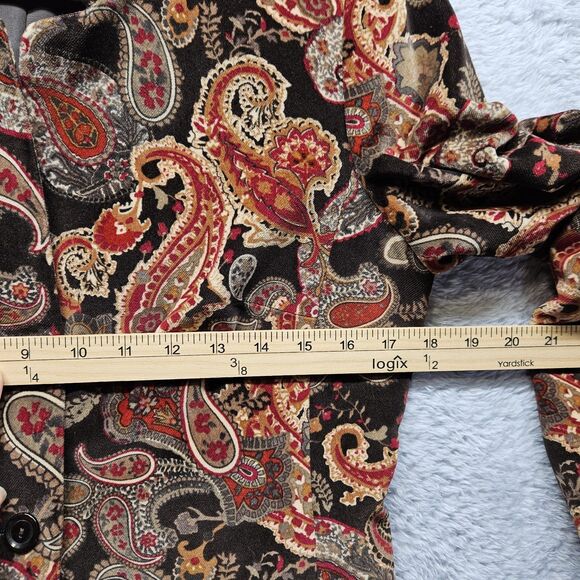 Talbots Womens Brown Paisley Blazer Colorful Cotton Silk Size 8 Petite Velvet - Picture 6 of 11